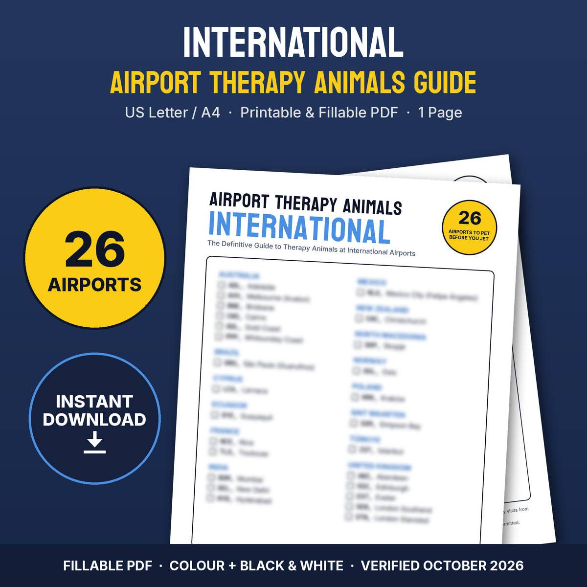 Airport therapy dogs and animals guide to 26 airports in 14 countries