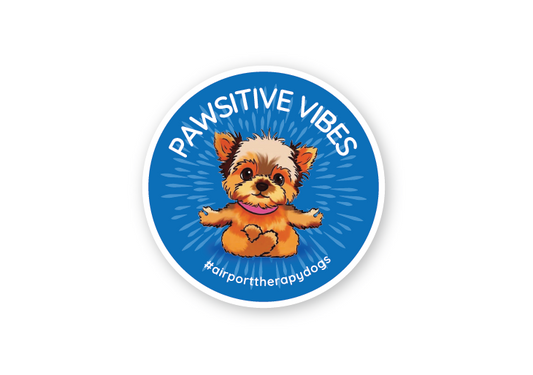 Sticker with a dog illustration and 'Pawsitive Vibes' text on a blue background